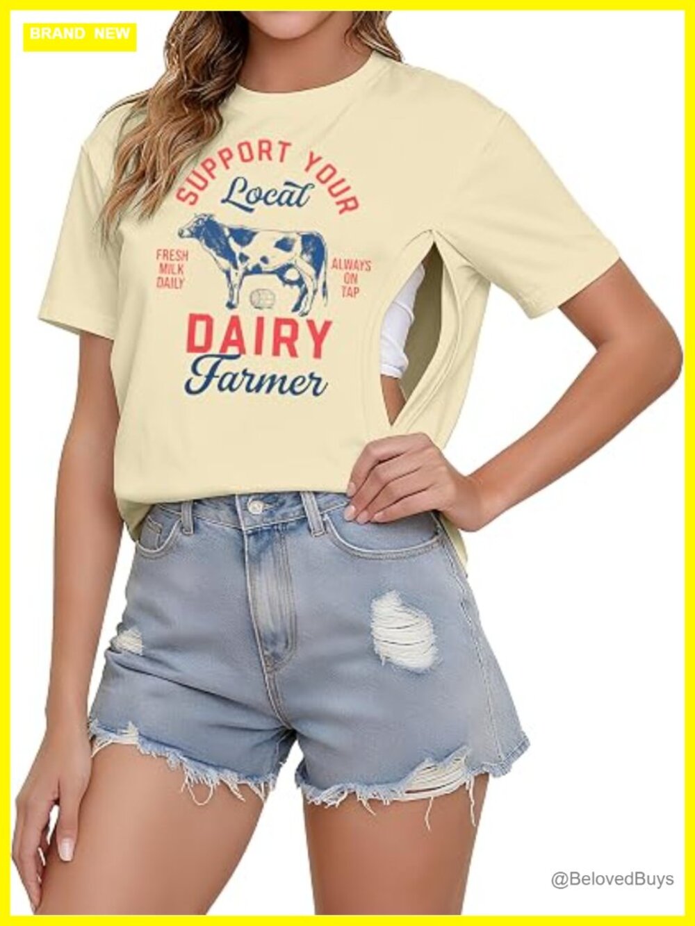 Nursing Tops with Hidden Zipper Breastfeeding Shirts Short Sleeve Tees